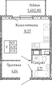Планировка — Аквилон Stories, Студия, 24 м²