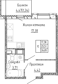 Планировка — Аквилон Stories, Студия, 25 м²