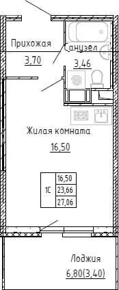 Планировка — Аквилон Stories, Студия, 22 м²