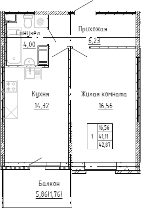Планировка — Аквилон Stories, 1-комн., 41 м²