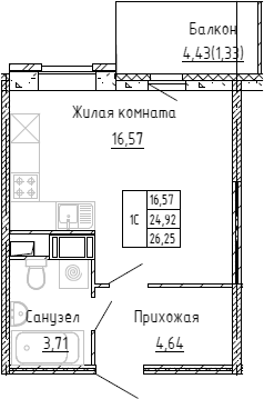 Планировка — Аквилон Stories, Студия, 25 м²