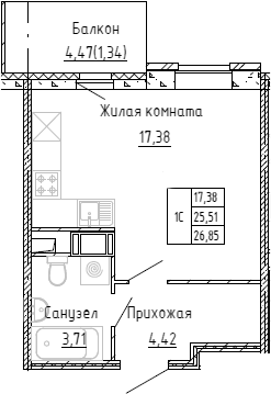 Планировка — Аквилон Stories, Студия, 26 м²