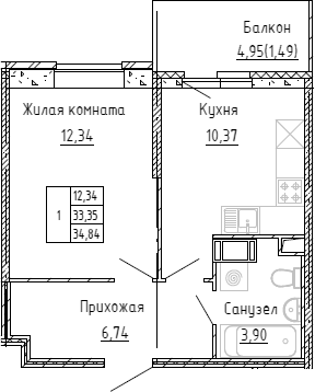 Планировка — Аквилон Stories, 1-комн., 33 м²