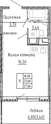 Планировка — Аквилон Stories, Студия, 22 м²