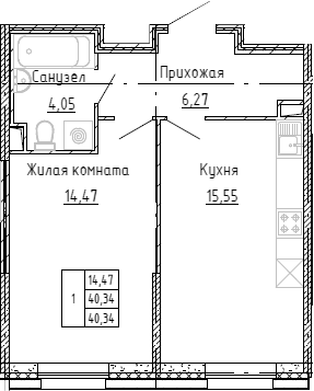 Планировка — Аквилон Stories, 2-комн., 40 м²