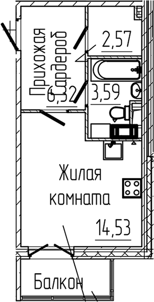 Планировка — SERTOLOVO PARK, Студия, 27 м²