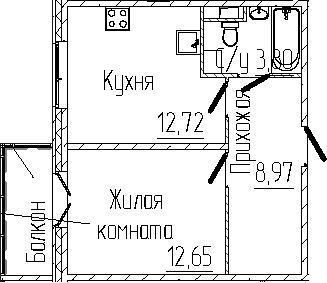 Планировка — SERTOLOVO PARK, 1-комн., 38 м²
