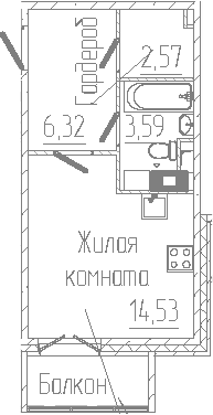 Планировка — SERTOLOVO PARK, Студия, 27 м²