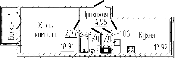 Планировка — SERTOLOVO PARK, 1-комн., 42 м²