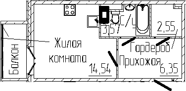 Планировка — SERTOLOVO PARK, Студия, 27 м²