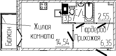 Планировка — SERTOLOVO PARK, Студия, 27 м²