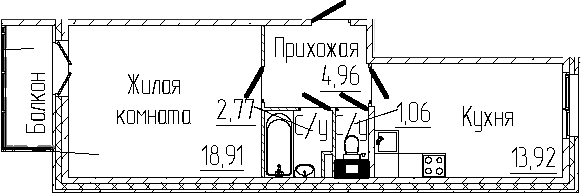 Планировка — SERTOLOVO PARK, 1-комн., 42 м²