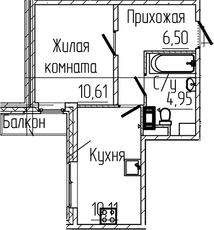 Планировка — SERTOLOVO PARK, 1-комн., 32 м²