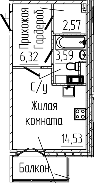 Планировка — SERTOLOVO PARK, Студия, 27 м²