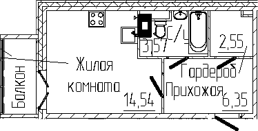 Планировка — SERTOLOVO PARK, Студия, 27 м²