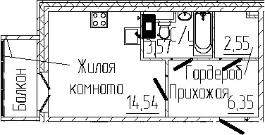 Планировка — SERTOLOVO PARK, Студия, 27 м²