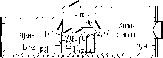 Планировка — SERTOLOVO PARK, 1-комн., 42 м²