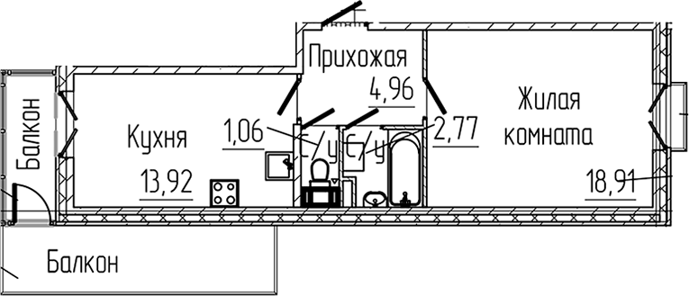 Планировка — SERTOLOVO PARK, 1-комн., 42 м²