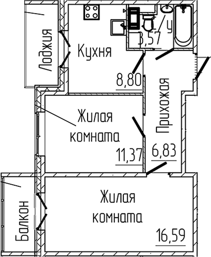 Планировка — SERTOLOVO PARK, 2-комн., 47 м²