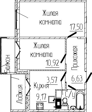 Планировка — SERTOLOVO PARK, 2-комн., 48 м²