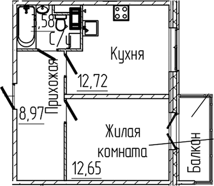 Планировка — SERTOLOVO PARK, 1-комн., 38 м²
