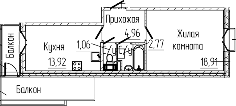 Планировка — SERTOLOVO PARK, 1-комн., 42 м²