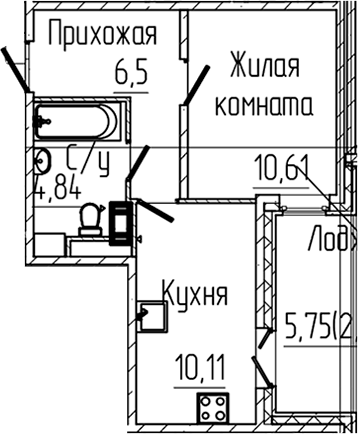Планировка — SERTOLOVO PARK, 1-комн., 32 м²