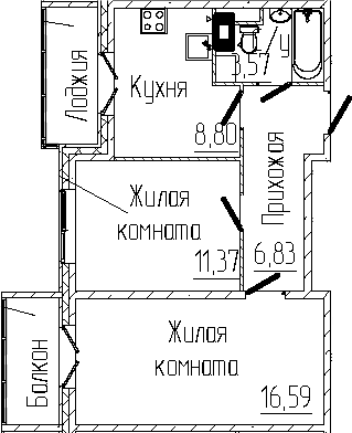 Планировка — SERTOLOVO PARK, 2-комн., 47 м²