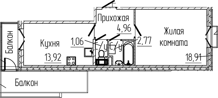Планировка — SERTOLOVO PARK, 1-комн., 42 м²
