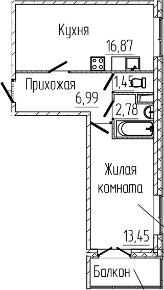 Планировка — SERTOLOVO PARK, 1-комн., 42 м²
