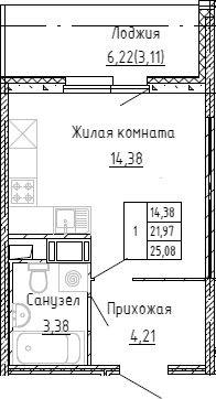 Планировка — Аквилон Stories, Студия, 22 м²