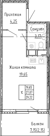 Планировка — Аквилон Stories, Студия, 27 м²