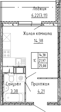Планировка — Аквилон Stories, Студия, 20 м²