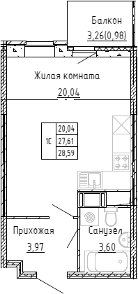 Планировка — Аквилон Stories, Студия, 28 м²