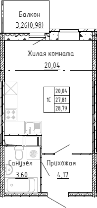Планировка — Аквилон Stories, Студия, 28 м²