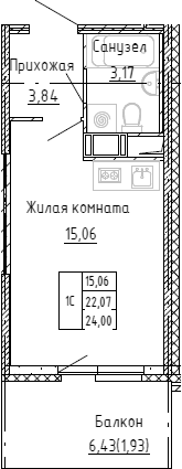 Планировка — Аквилон Stories, Студия, 21 м²