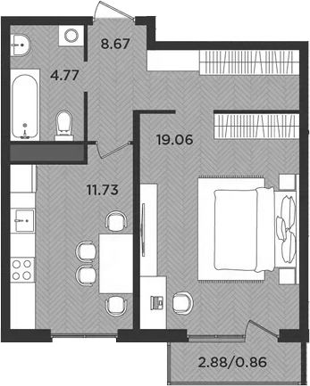 Планировка — Новокасимово, 1-комн., 44 м²