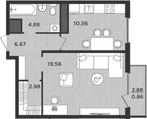 Планировка — Новокасимово, 1-комн., 45 м²