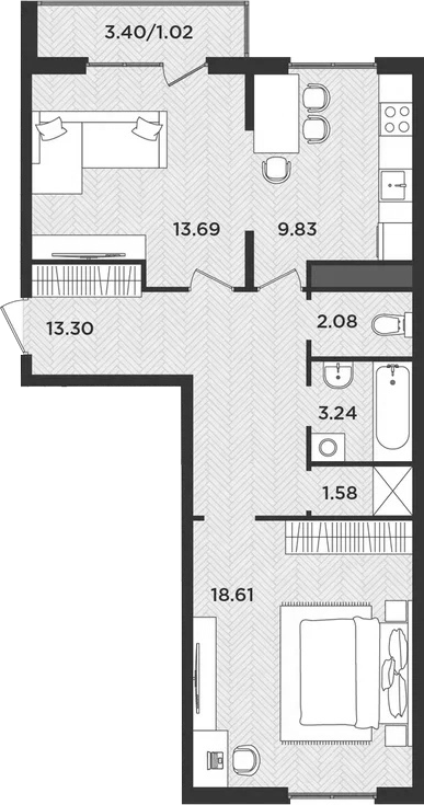 Планировка — Новокасимово, 2-комн., 62 м²