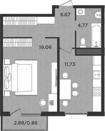 Планировка — Новокасимово, 1-комн., 44 м²