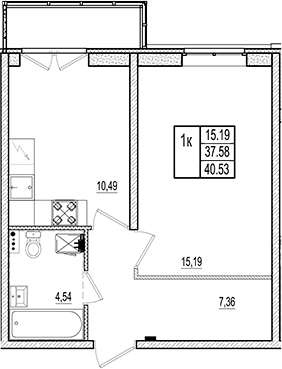 Планировка — Ново-Антропшино, 1-комн., 38 м²