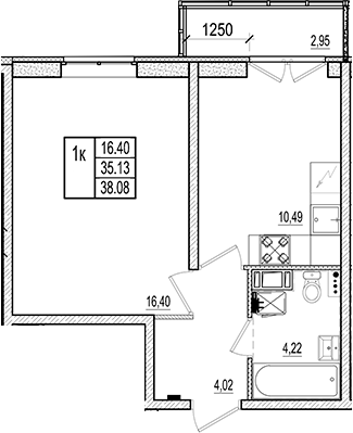 Планировка — Ново-Антропшино, 1-комн., 35 м²