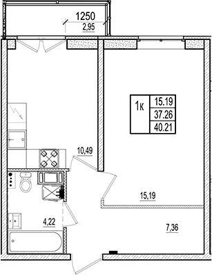 Планировка — Ново-Антропшино, 1-комн., 37 м²