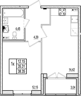 Планировка — Ново-Антропшино, 2-комн., 35 м²