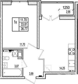Планировка — Ново-Антропшино, 2-комн., 34 м²