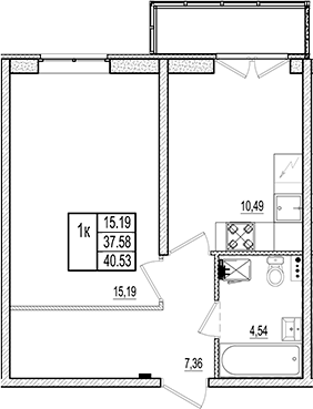 Планировка — Ново-Антропшино, 1-комн., 38 м²