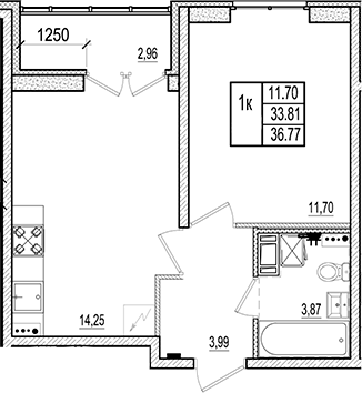 Планировка — Ново-Антропшино, 2-комн., 34 м²