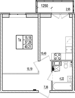 Планировка — Ново-Антропшино, 1-комн., 37 м²