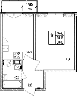 Планировка — Ново-Антропшино, 1-комн., 35 м²