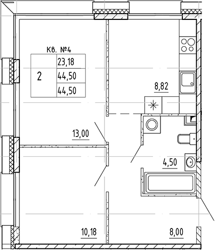 Планировка — PLUS Пулковский, 2-комн., 45 м²